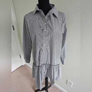 Pinstriped Black and White Women's Dropwaist Shirtdress - Sz S